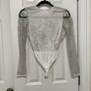 Glitter silver white backless bodysuit small